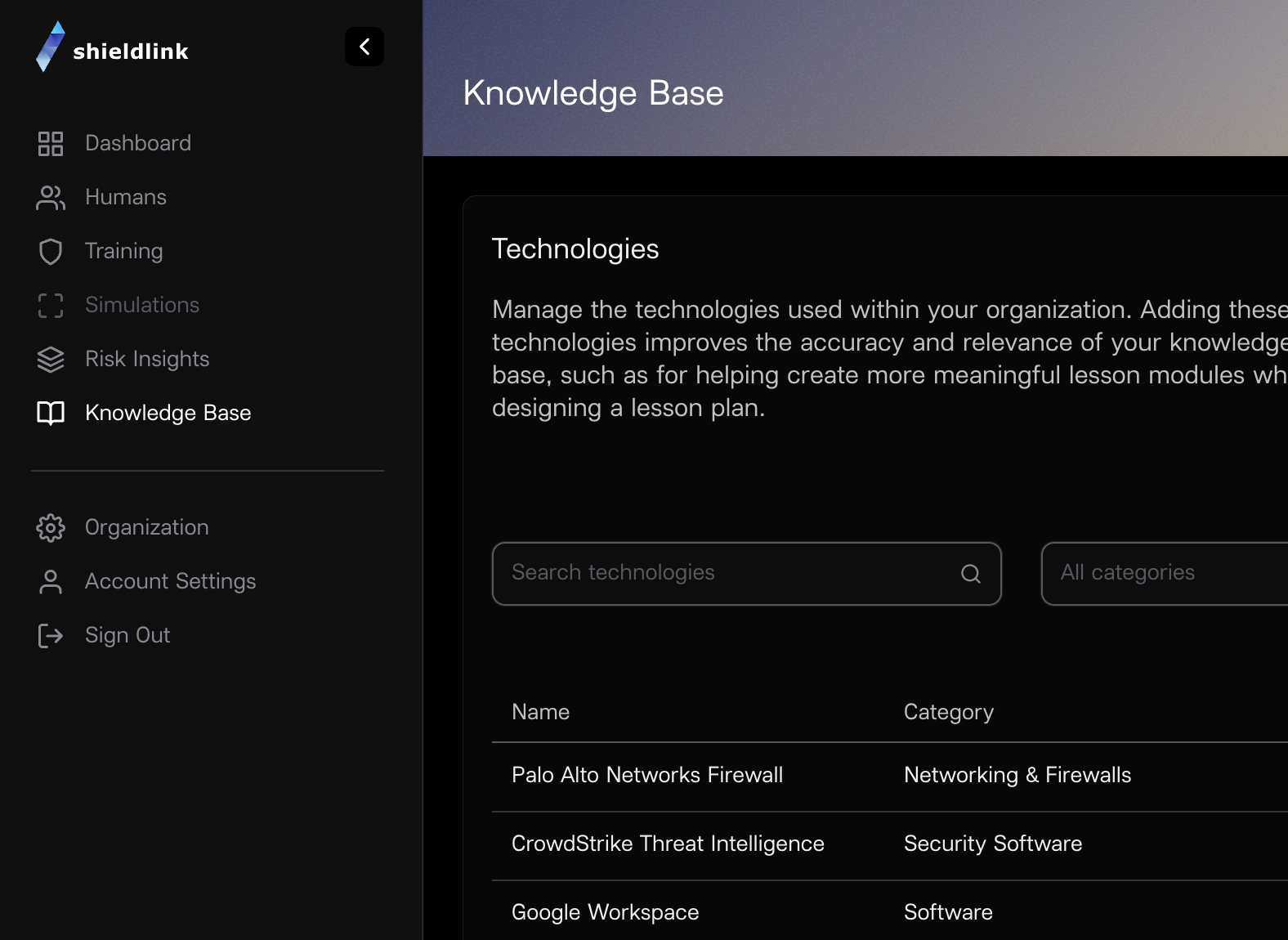 Shieldlink agentic knowledge base interface